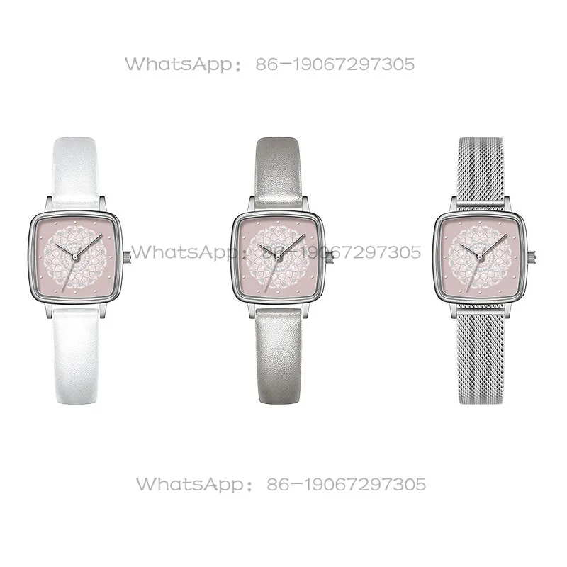 Antique Cherry Blossom Pink Small Square Watch, Women's Retro Art Fashion Watch