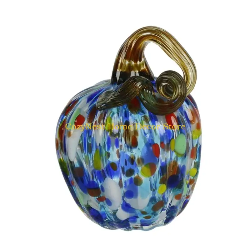 92MF Seasonal Glass Harvest Piece with Hand Blown Ribbed Shape and Stem Top for Hanging Display and Fall Home Styling