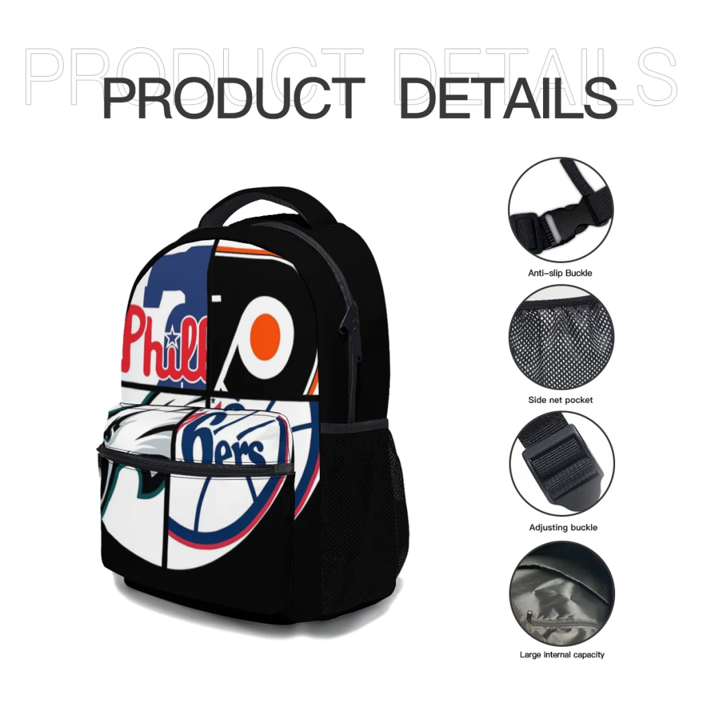 Philadelphia Sport Klassieke Bedrukte Lichtgewicht Casual Jeugd Rugzak Schooltas Voor Kinderen 17Inch