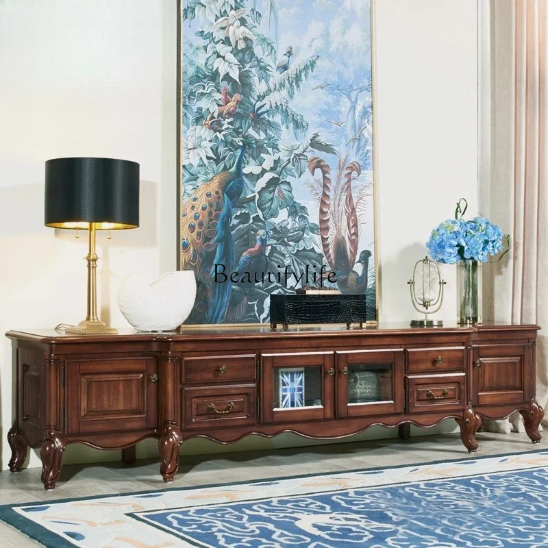 

yj19 Villa American Style TV Cabinet All Solid Wood European Style Living Room Extended Floor Cabinet