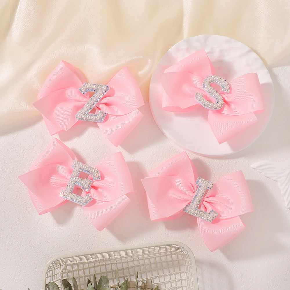 2026 New Fashion 26 Letter Rhinestone Imitation Pearl Hair Clip For Women Girls Sweet Pink White Red Ribbon Bow Hair Barrettes - view 2