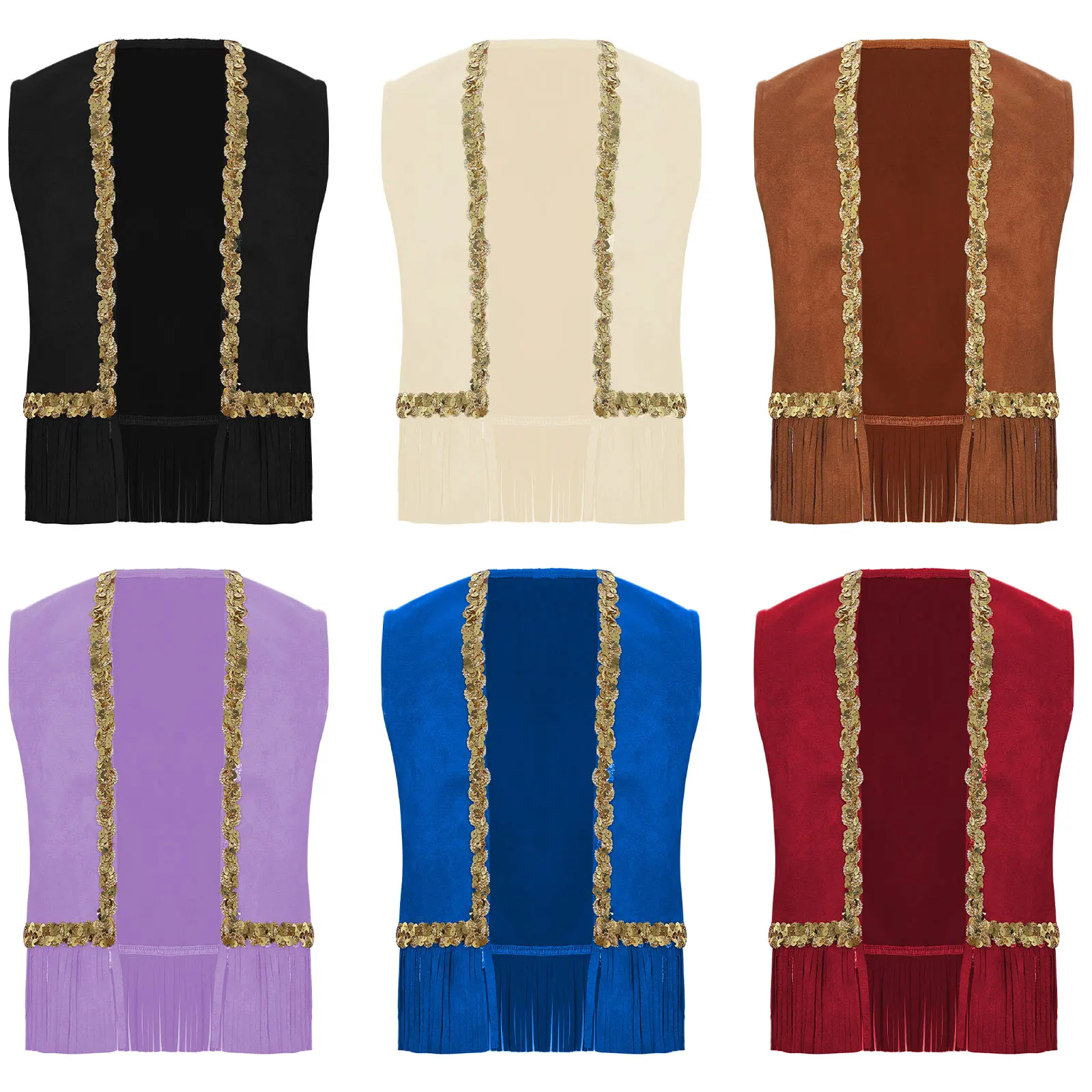 Boys Girls Cowboy Cowgirl Vest Faux Suede Waistcoat with Sequins And Tassels Open Front Jacket Royal Coat for Halloween Party