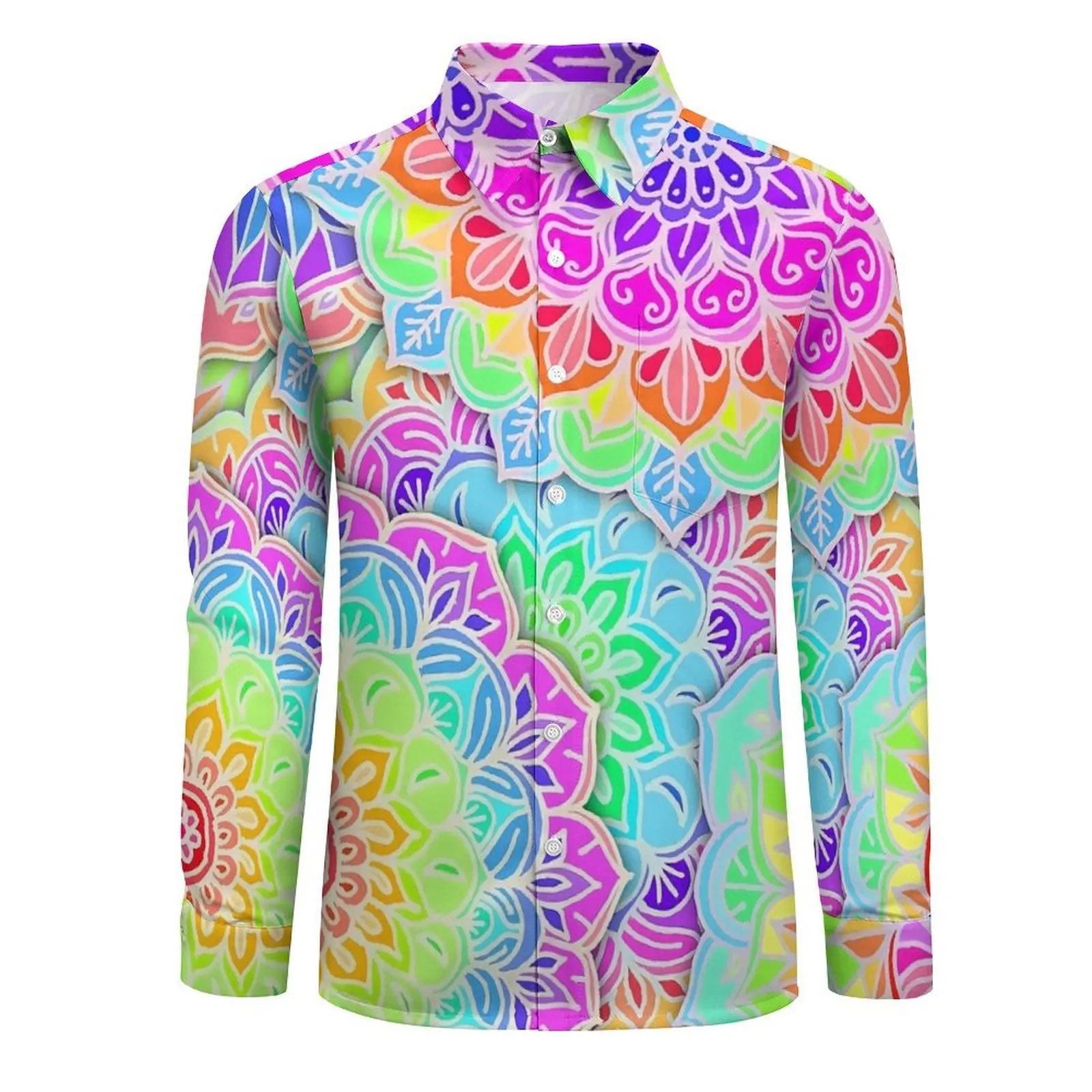 Male Shirt Flower Power Print Casual Shirts Long Sleeve Psychedelic Print Street Blouse Autumn Classic Graphic Oversized Clothes