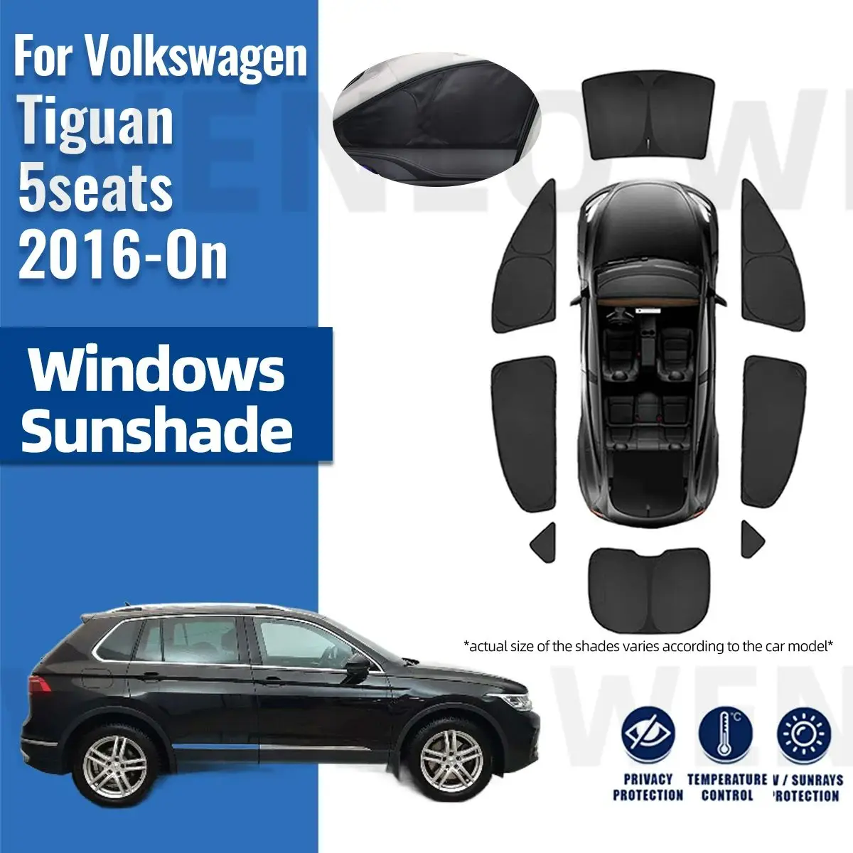 

For Volkswagen VW Tiguan 5seats 2016-2023 2024 Full Cover Car Sunshade Front Rear Windshield Curtain Side Window Sun Shade Visor