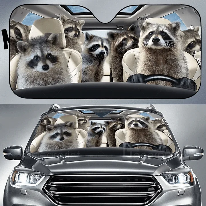 Peeking Raccoon Car Sunshade, Decoração do pára-brisa para amantes do cão, Presente para a mãe, Presente