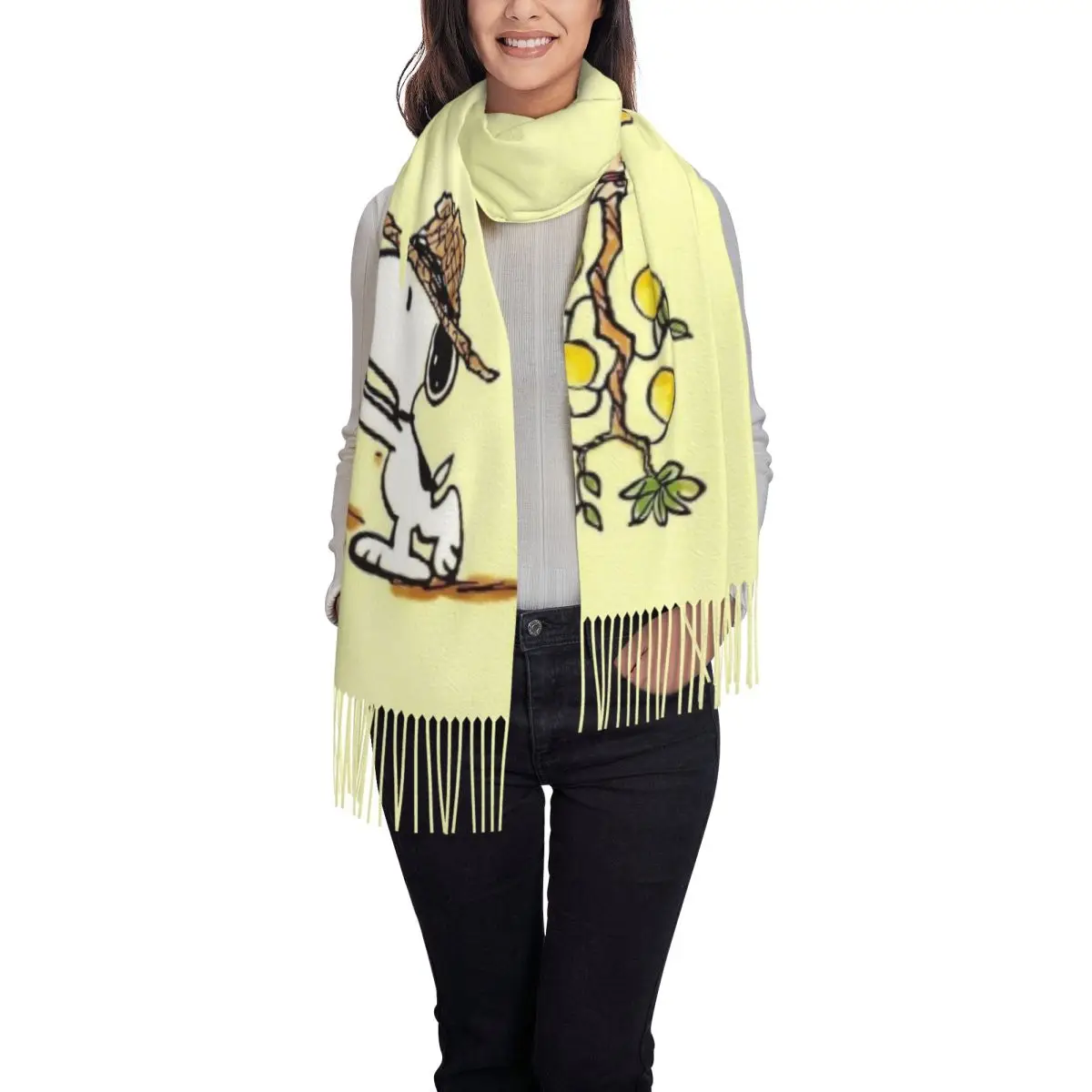 Custom Lady Large S-Snoopys Lemon Scarves Women Winter Thick Warm Tassel Shawl Wraps Scarf