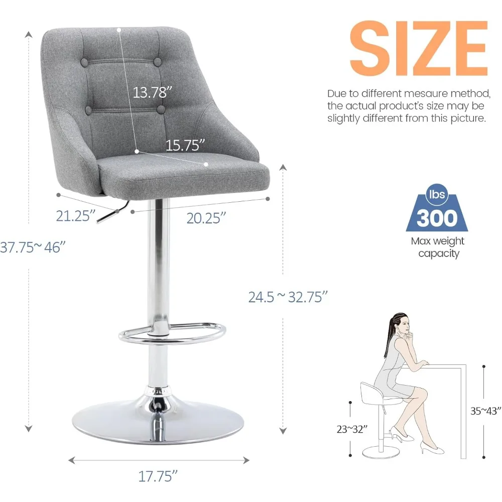 مقعد بار دوار مع مسند ظهر، مقعد معنقدة من القماش قابل للتعديل، كرسي منجد بارتفاع مضاد للمطبخ #3