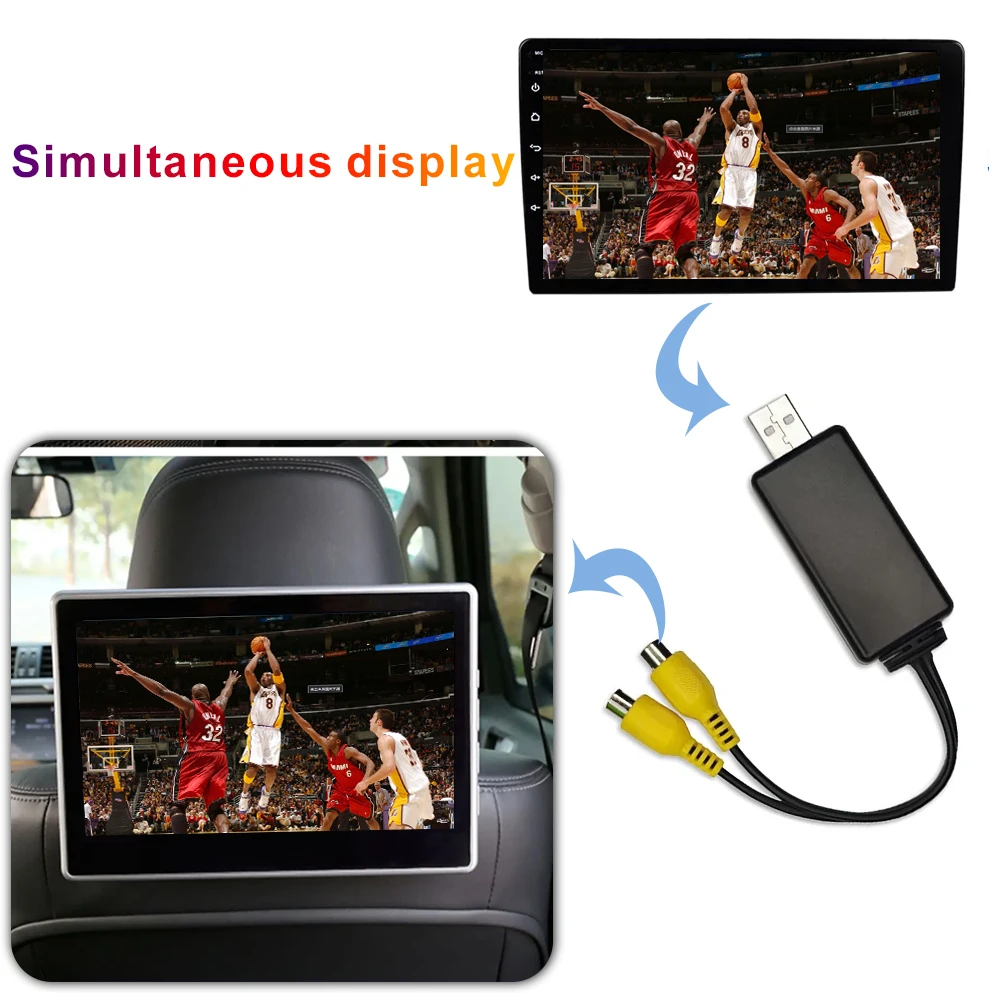 Adapter wideo Radio samochodowe z androidem podłączyć do TV Monitor ekranu z zagłówkiem interfejsu USB kabel RCA Extender wyjście wideo AV