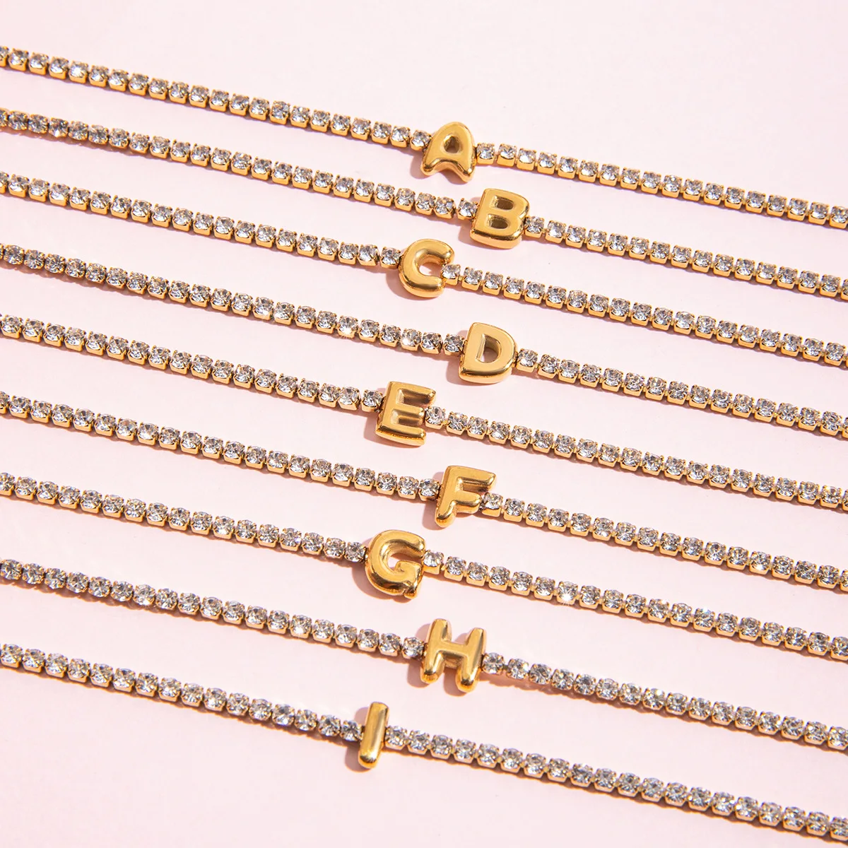 Waterproof Stainless Steel 26 Initial Letter Bangle Bracelet for Women Luxury Rhinestone Hand Chain Bracelet Stackable Jewelry