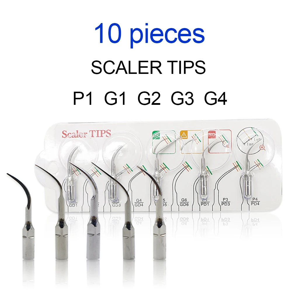 10pcs Dental Scaler Tips Ultrasonic Dental Cleaner Head P1 G1 G2 Dentist Materials Dentistry Tools Calculus Remove Cutter Head