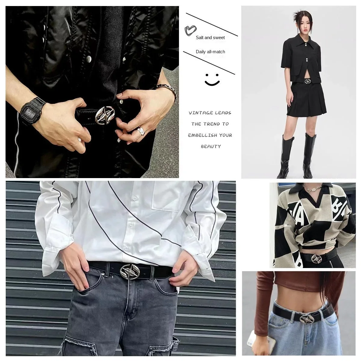 2023 Fashion Metal Star Button Gothic Punk Style Belt For Men Women Casual Style Belt For Daily Wear Jeans For Men Women Belt