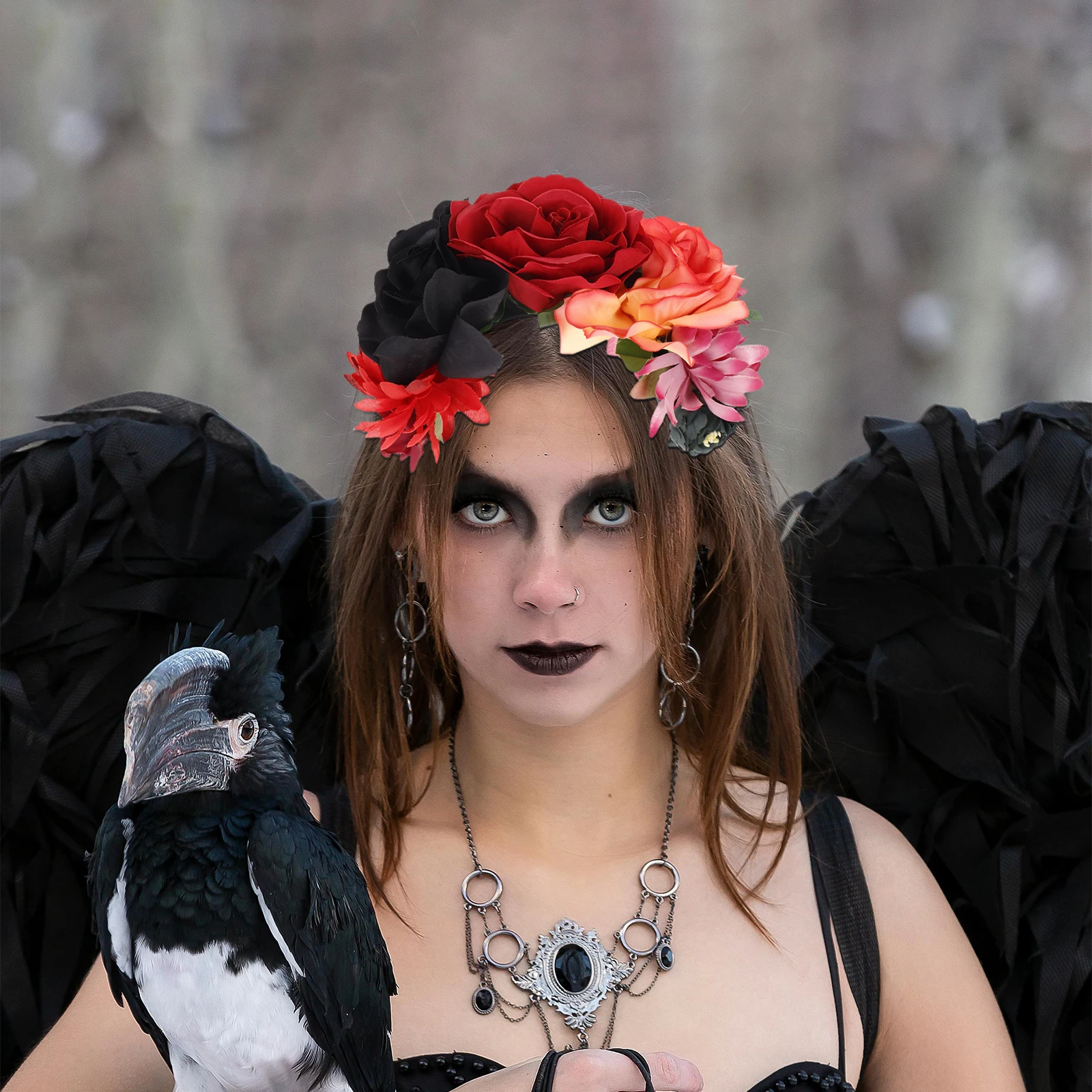 

Rose Flower Band Halloween Party Festival Wearable Decorative Accessories Lightweight Simulated Roses Bridal Headband