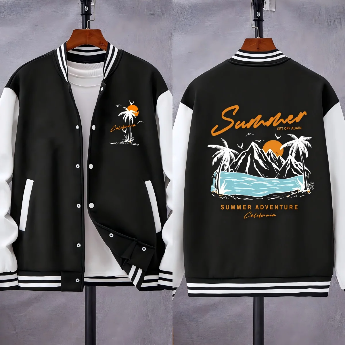 

Summer Set Off Again Adventure California Design Baseball Uniform Men Soft Loose Jersey Autumn Casual Streetwear Fleece Jackets