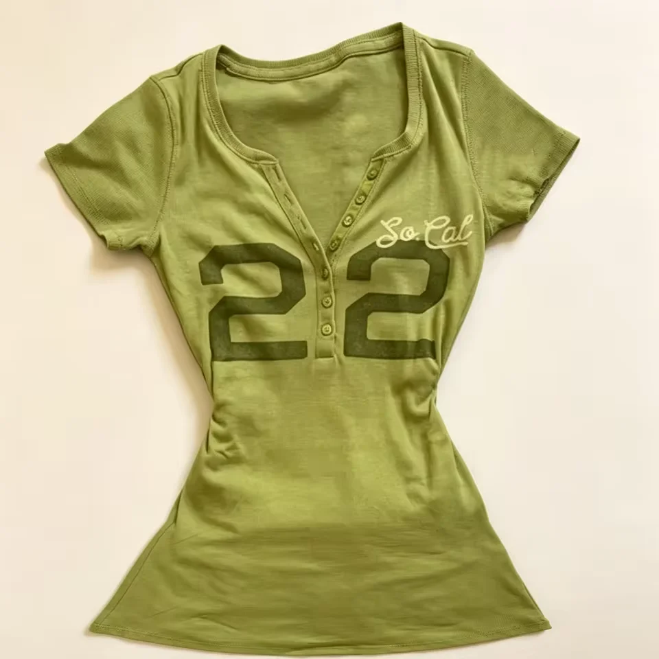 Vintage Y2K Damen Farbblock-Kurzarmshirts Crop Top Lässig Schmal Geschnitten Schick Faux Zweiteiler Frühling Sommer Gestreift Streetwear – Detail 2