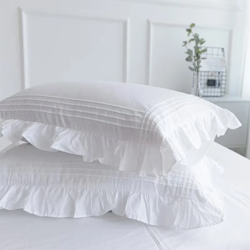 

White Princess Pillowcases With Ruffles 100% Cotton Pillow Cover Comfortable Pillow Case For Adults Kids
