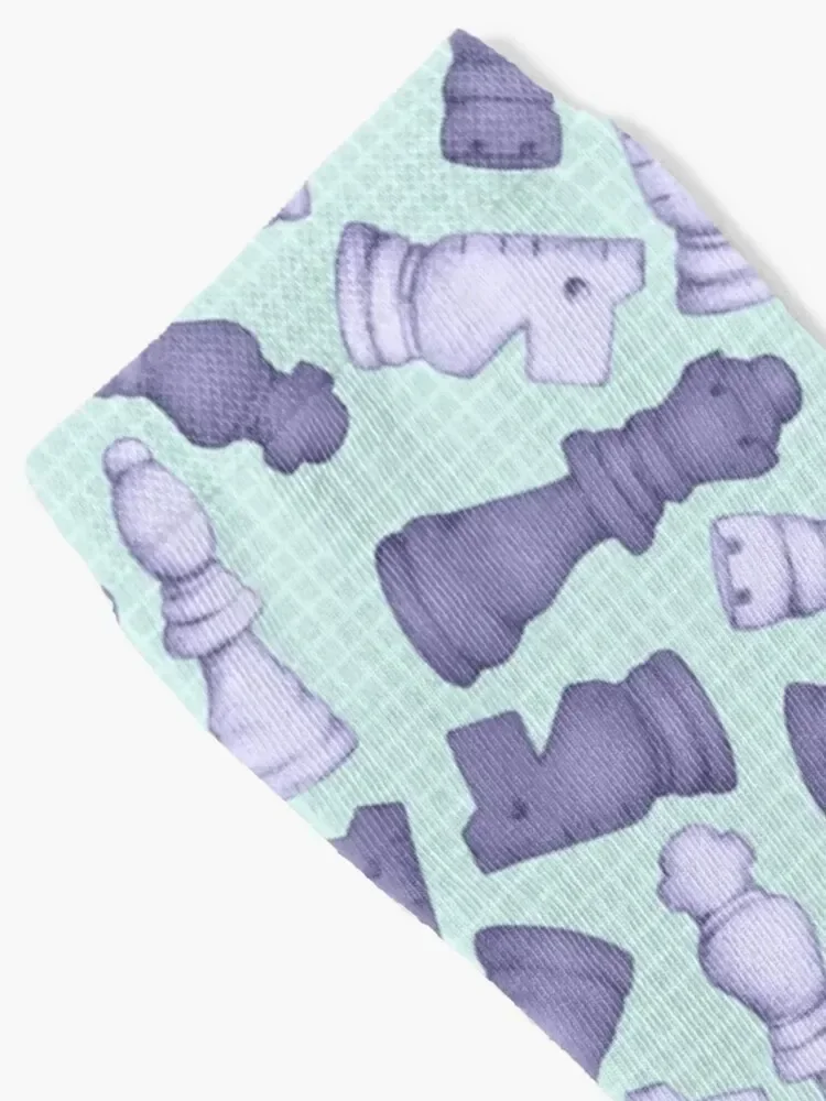 Once a Pawn a Chess Game - pale purple and mint green Socks Stockings compression floral hockey anti-slip Socks Male Women's