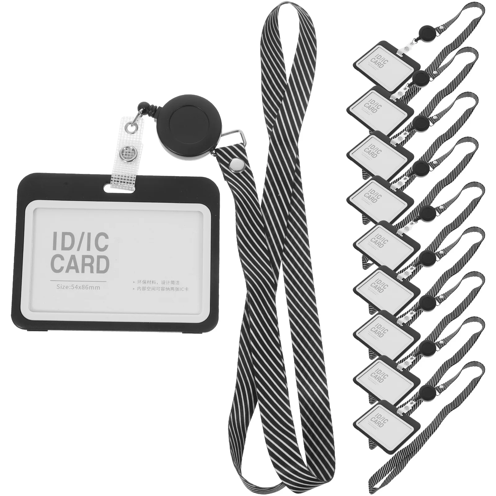 

10 Sets Easy-pull Button Badge Holder with Lanyard Key Id Name Card Sleeves Clear for Holders