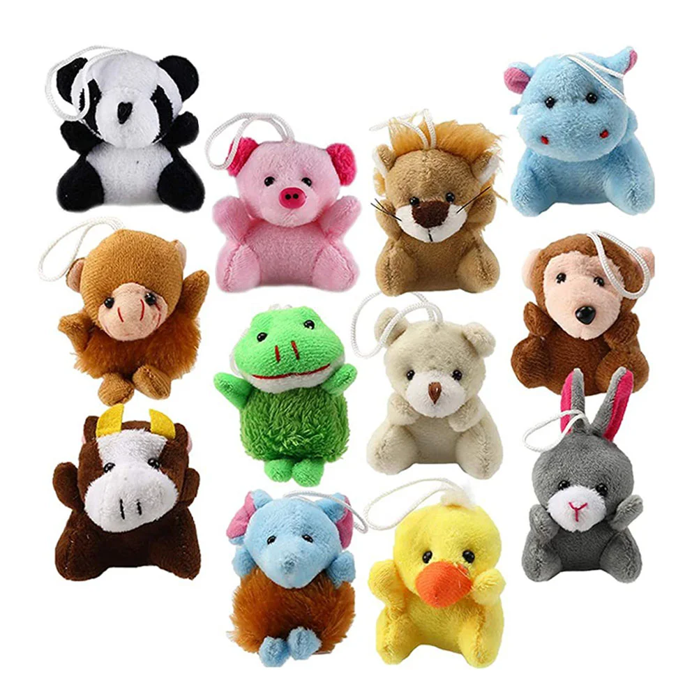 12 Pcs Plush Toy Pendant Hanging Keychain Jungle Animal Ring for Car Stuffed Ornament Backpack Mini