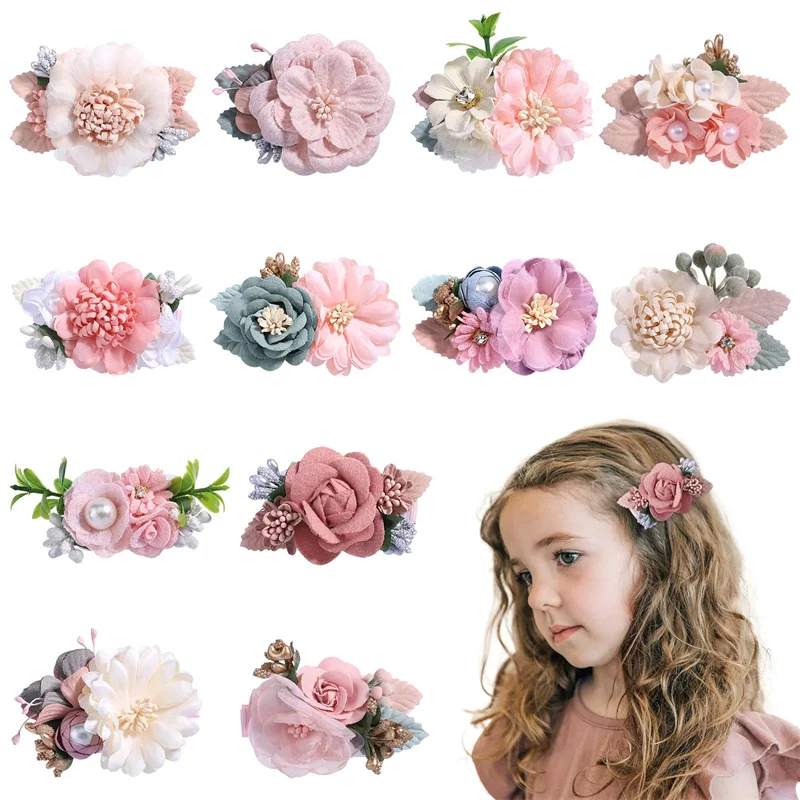 New Girls Cute Flower Petals Hairpins Sweet Pearl Hair Decorative Headwear Hair Clips Barrettes Kids Hair Accessories Gift