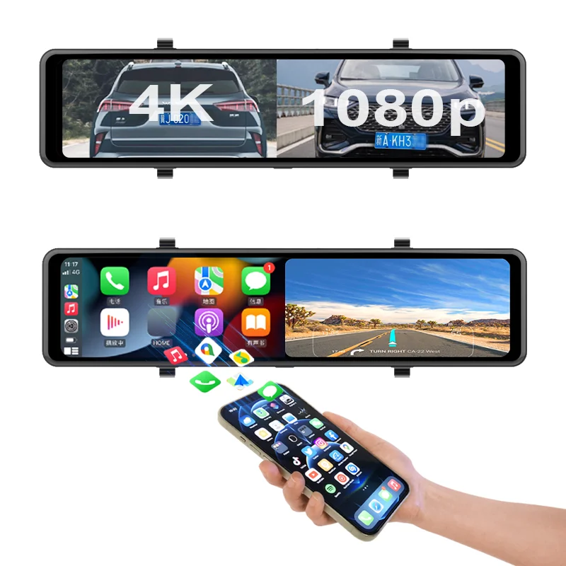 A7 Android Auto Dual Lens Video Recorder Cameras 4K Gps Wifi Rearview Mirrors Camera Front and Back Dash Cam With Apple CarPlay