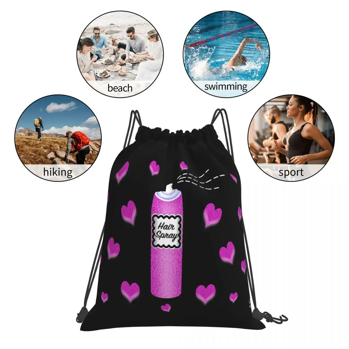 Hairspray & Hearts-mochila portátil con cordón para hombre y mujer, bolsa deportiva con bolsillo, a la moda, para estudiantes