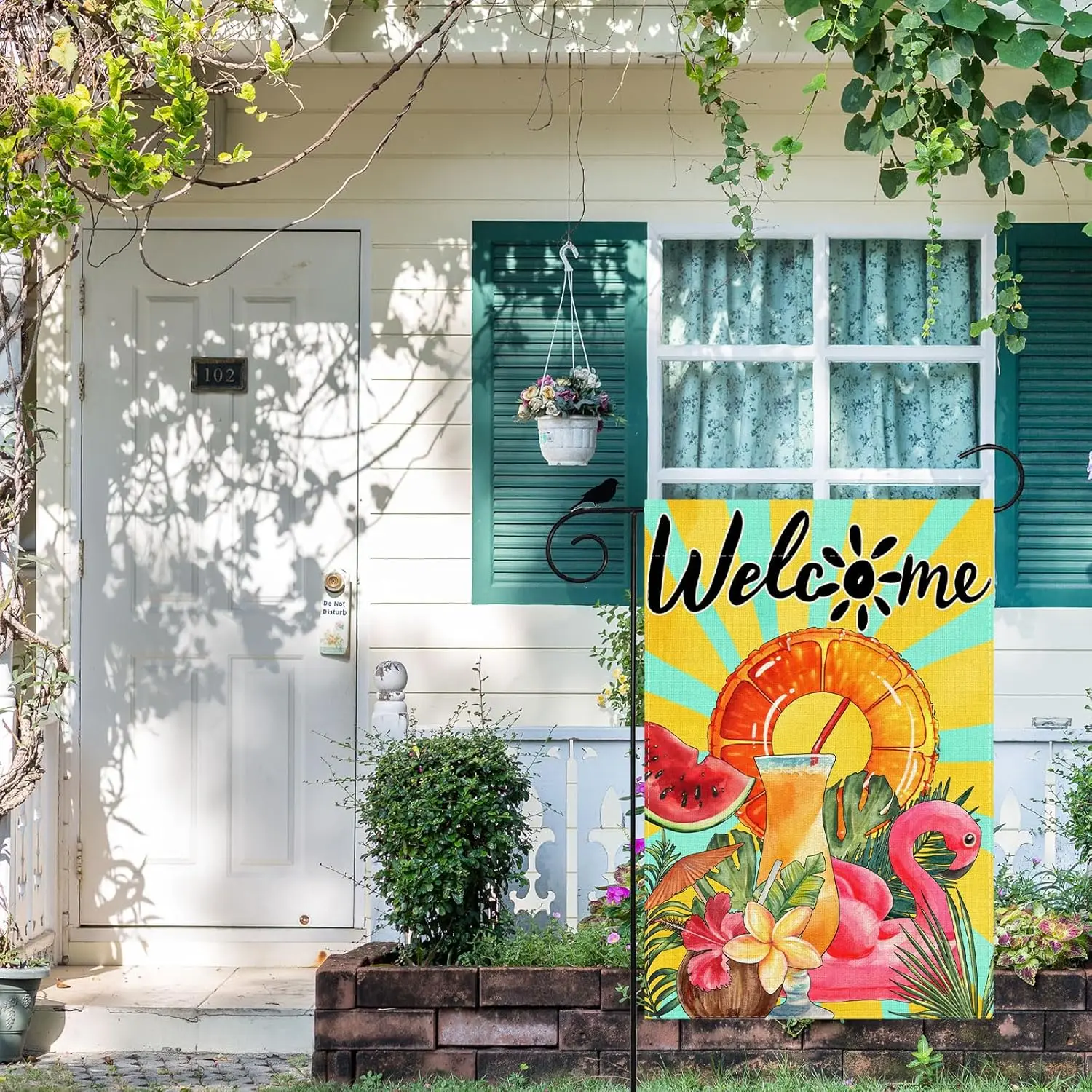 Flamingo Swimming Ring Watermelon Beach Summer Garden Flag 12x18 Inch Double Sided Small Mini Yard Flag Outdoor Outside Holi AAM