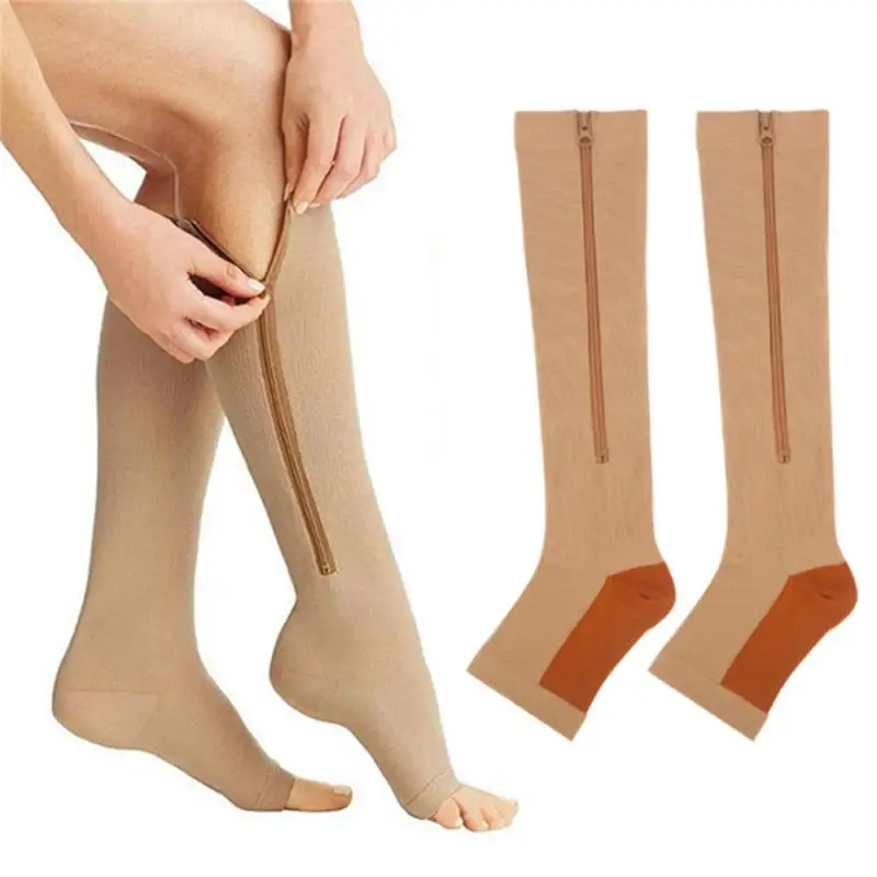 1 Pair Zipper Compression Socks Women Men Pain Relief Stretchy Stockings Compression Sports Socks Support Open Toe