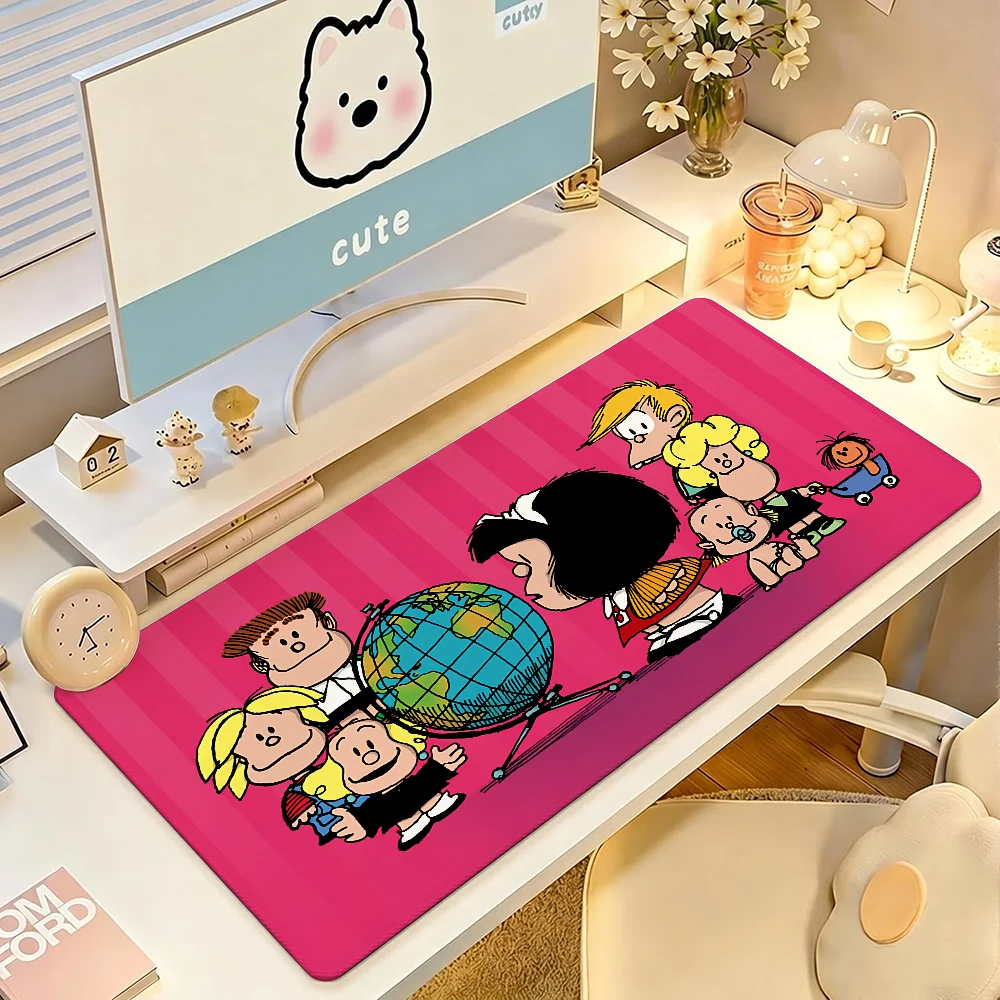 Cartoon Cute Mafalda Mouse Pad Large Non-Slip Waterproof Mat Stitched Edge Keyboard Pad for Gaming Daily Office