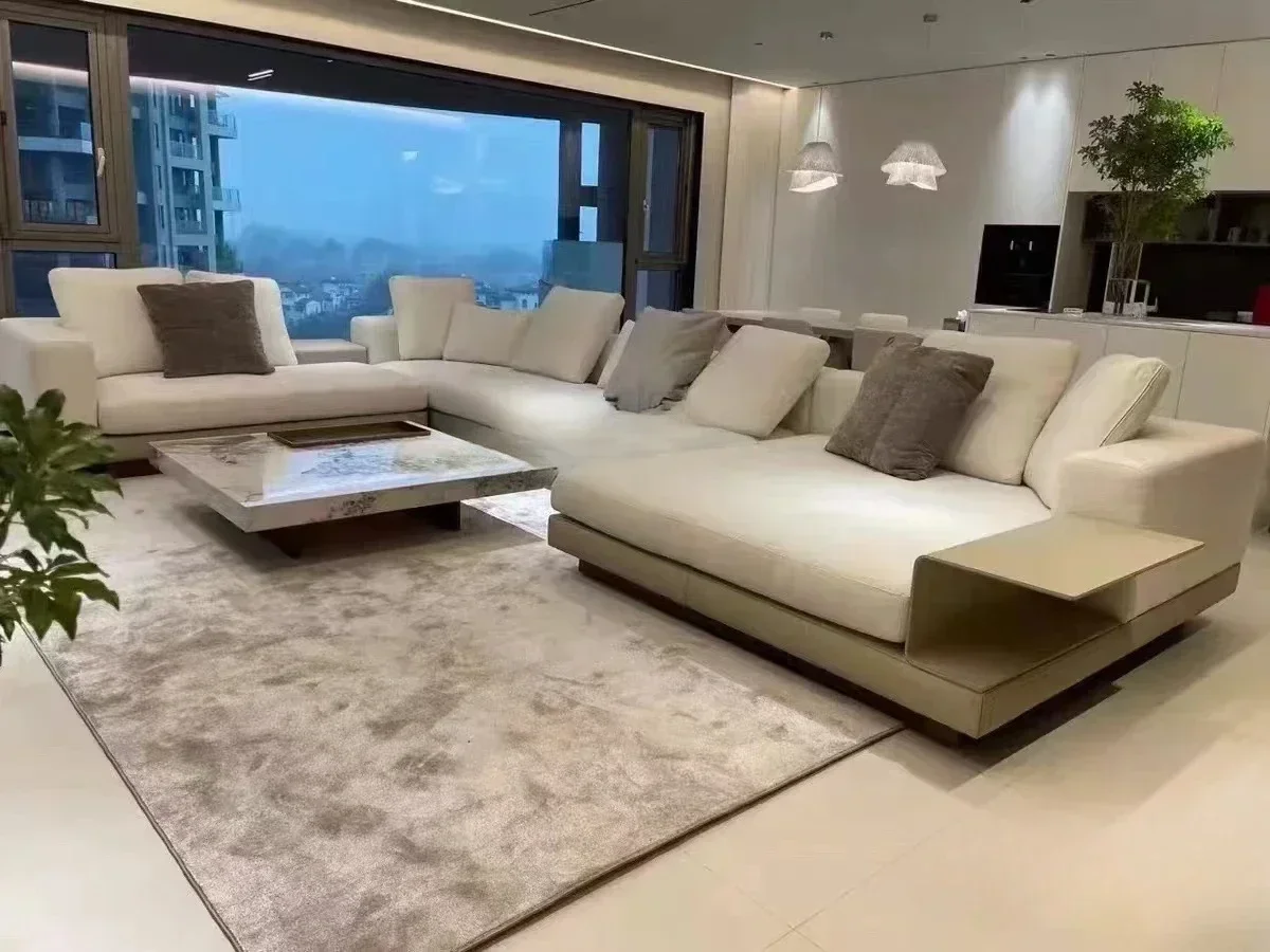 Modern minimalist, sofa Italian light luxury living room corner, leather villa design furniture