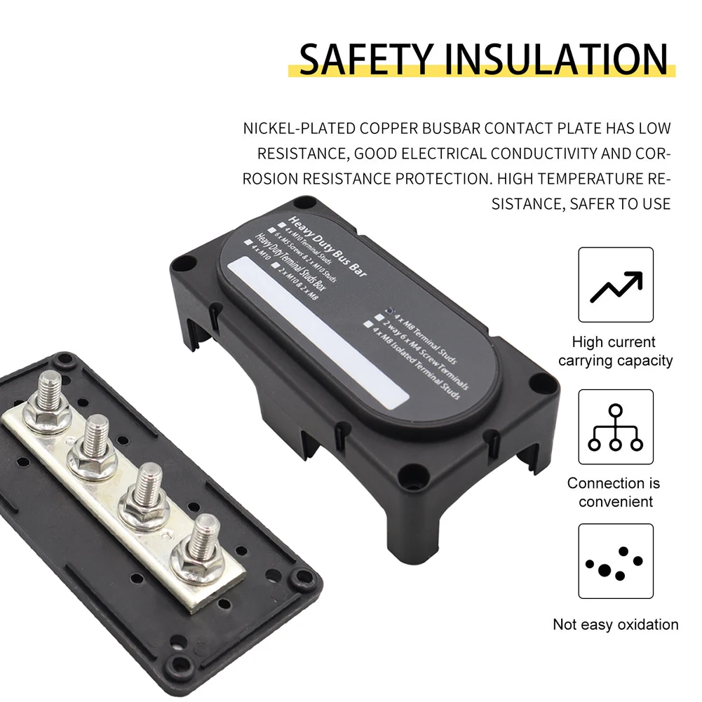 M8 Bus Bar Box Board 48V 300A 4 Way High Current Busbar Cable Organizer Box Boat Auto Max Connection Amplifier Power Case Parts