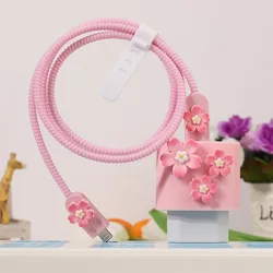 Cherry Flower Charger Cable Protector Cover For iPhone 18W 20W EU Charger For iPhone 15 14 16 11 12 Pro Max Protective Sleever