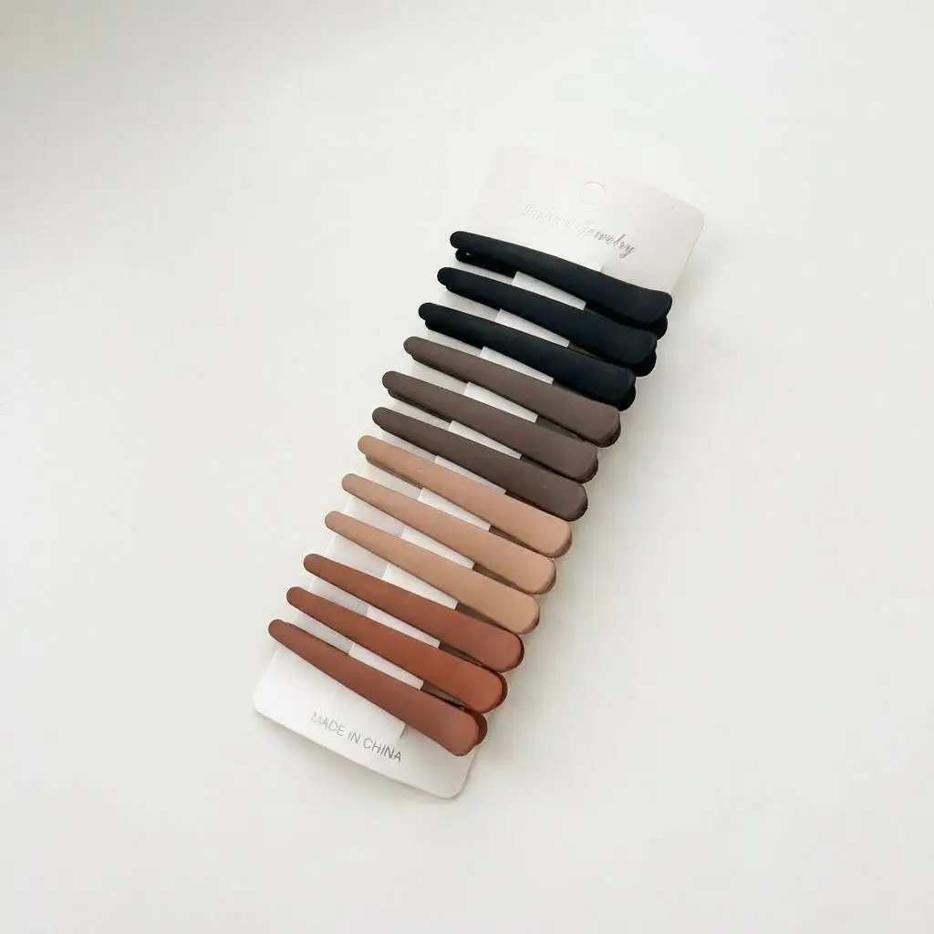 女性用プラスチック製ヘアクリップ、マットな質感のコーヒーブラウン、スタイリングツール、4個入り
