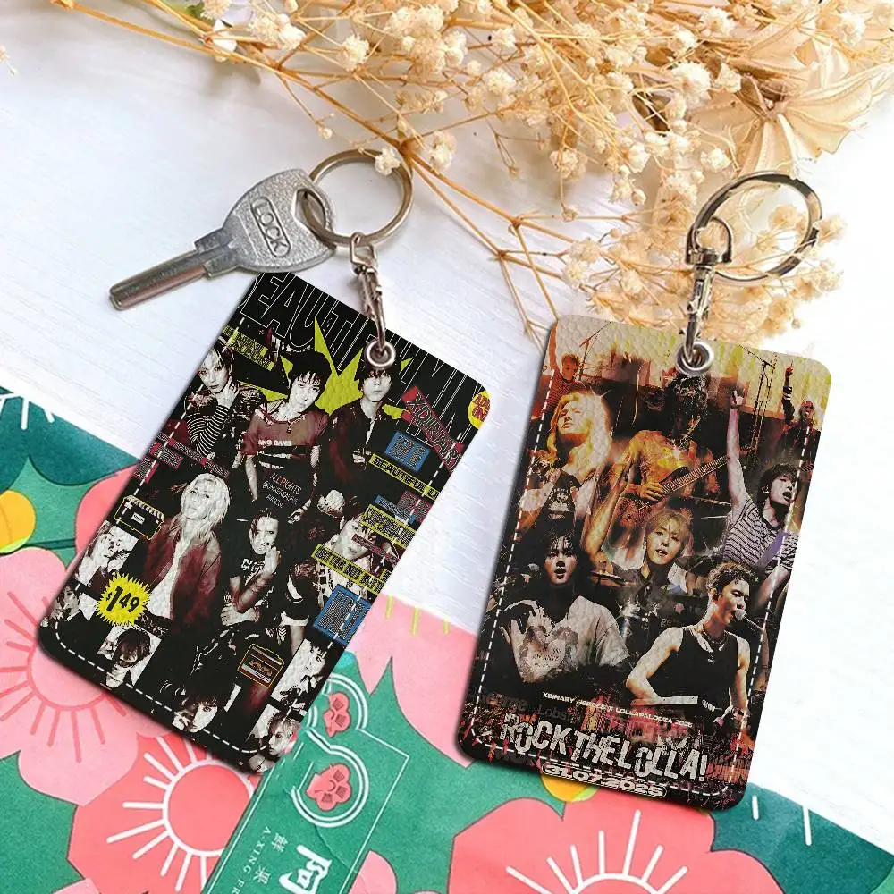 Good Band X-Xdinary Heroes 1Pc PU Leather Card Holder Keychain Key Ring Door Lock Access Tags ID Card Case Keychain Card