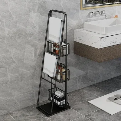 Light Luxury Iron Art Towel Holder - Floor Standing Bathroom Storage Shelf, Elegant Home Bath Organizer, Durable Design