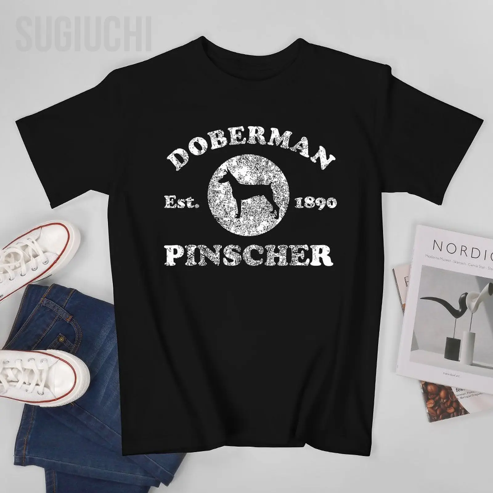 Unisex Men Vintage Doberman Pinscher Est.1890 Doberman Dog Gift Tshirt Tees T Shirts Women Boys 100% Cotton T-Shirt