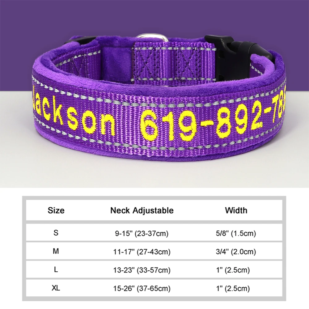 Gepersonaliseerde geborduurde halsband Reflecterend nylon Aangepaste ID-naam Accessoires Gewatteerde halsbanden voor huisdieren voor kleine, middelgrote en grote honden