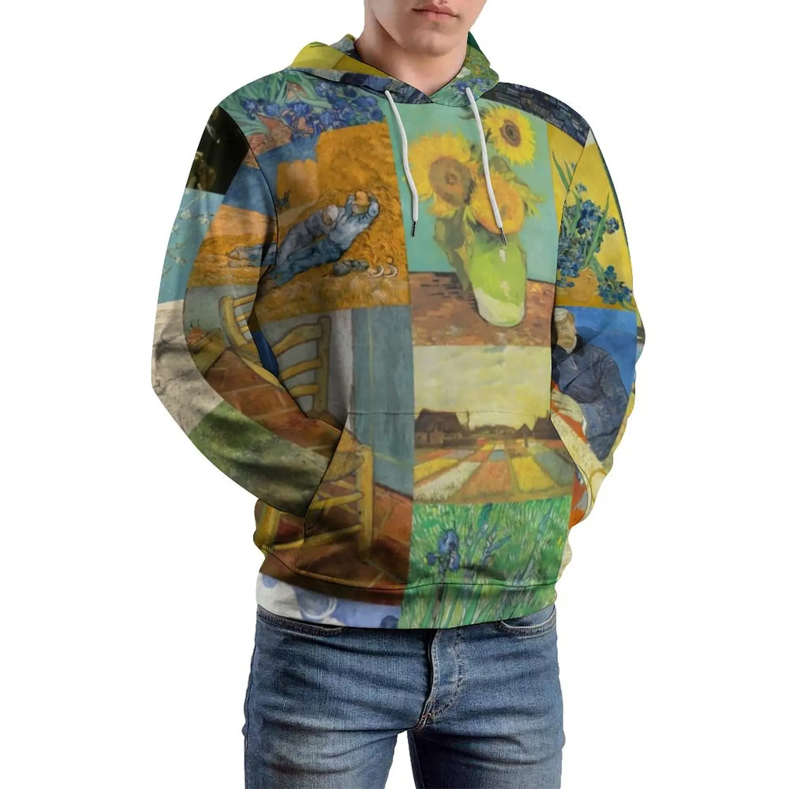 Van Gogh Collage Casual Hoodies Long Sleeve Sunflowers Print Kawaii Hoodie Winter Street Style Custom Oversize Sweatshirts