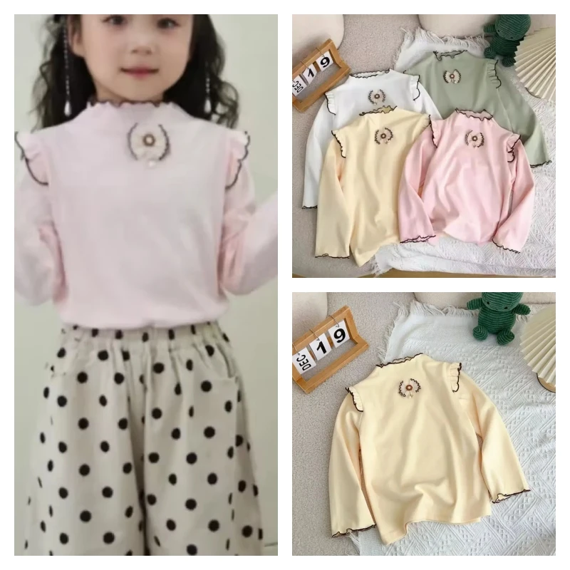 

Горячая кавайная футболка для девочек, пуловер, модная студенческая осенне-зимняя повседневная футболка с круглым вырезом, утепленные топы с длинными рукавами, детская одежда