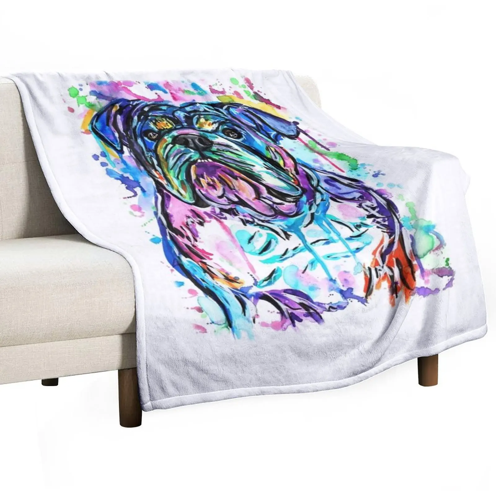 Watercolour Bulldog Throw Blanket Custom Luxury St sofa bed Furry Camping For Decorative Sofa Blankets