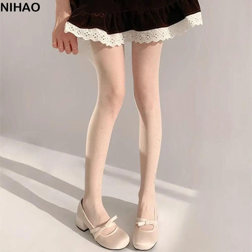 Sweet Ultrathin Sequin Silk Stockings Sparkling Stars Transparent Tights Hosiery Long Socks Shiny Pantyhose Women Female