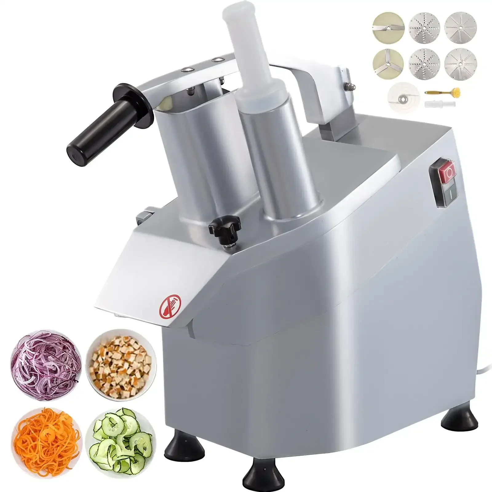 110V Commercial Food Processor 2 Feeding Holes, 550W Electric Vegetable Slicer 1600 RPM