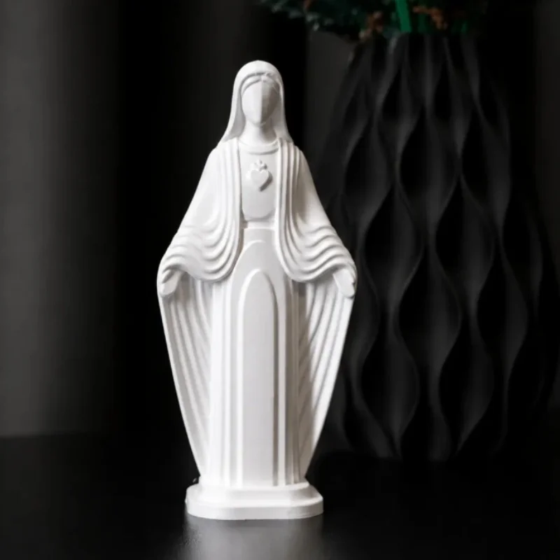 3D‑Printed Minimalist Virgin Mary Figurine, Plastic Sacred Heart Madonna Statue, Elegant Tabletop Religious Home Decor Ornament