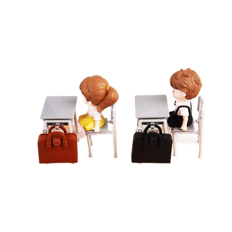 

2Set Miniature School Desk Chair Set Detailed Office Furniture Simulation Tiny Backpack Decoration for Dollhouse Collectors