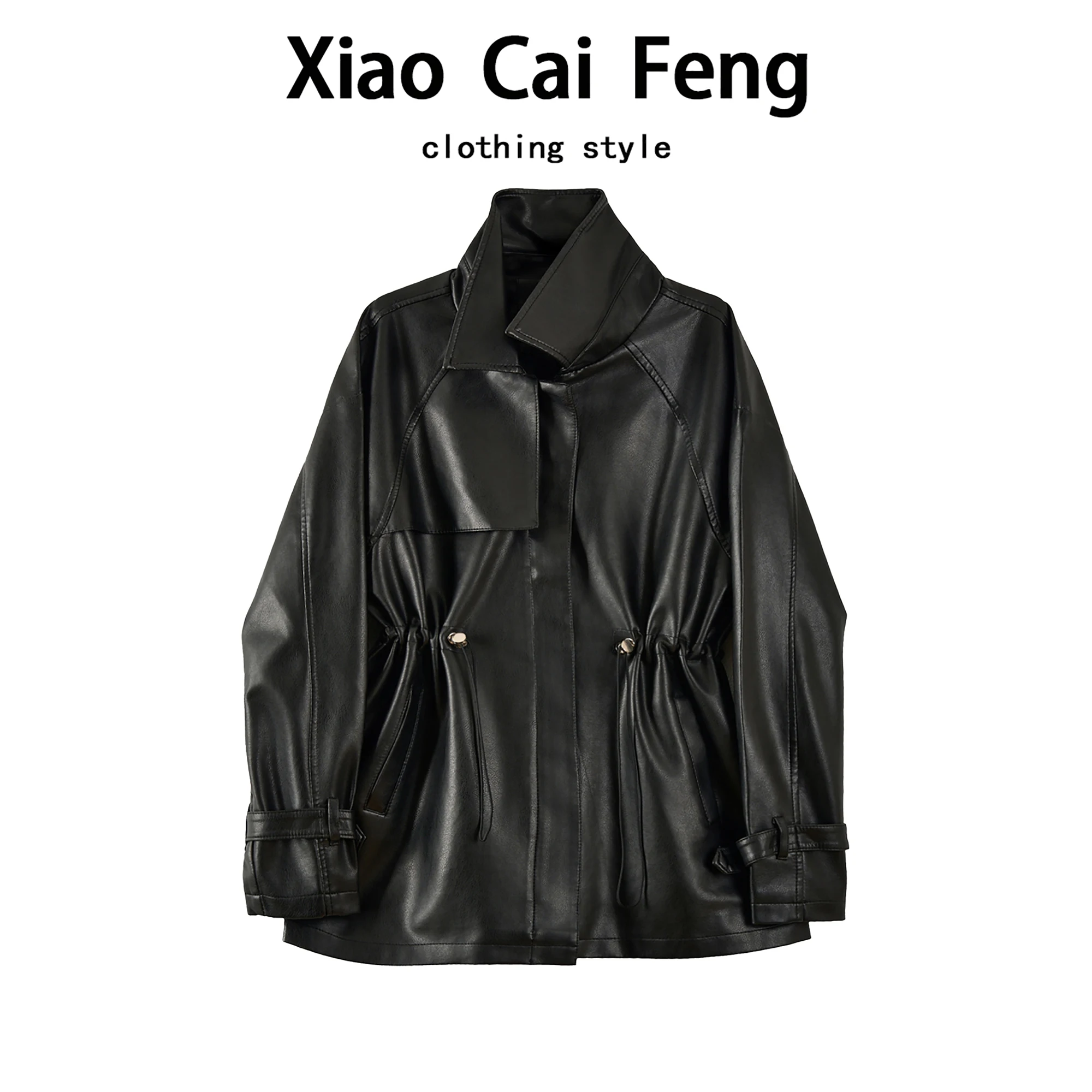 سترة نسائية من الجلد متوسطة الطول لخريف 2025 برباط الخصر سترة واقية غير رسمية ملابس خارجية Dr Qing ii #2
