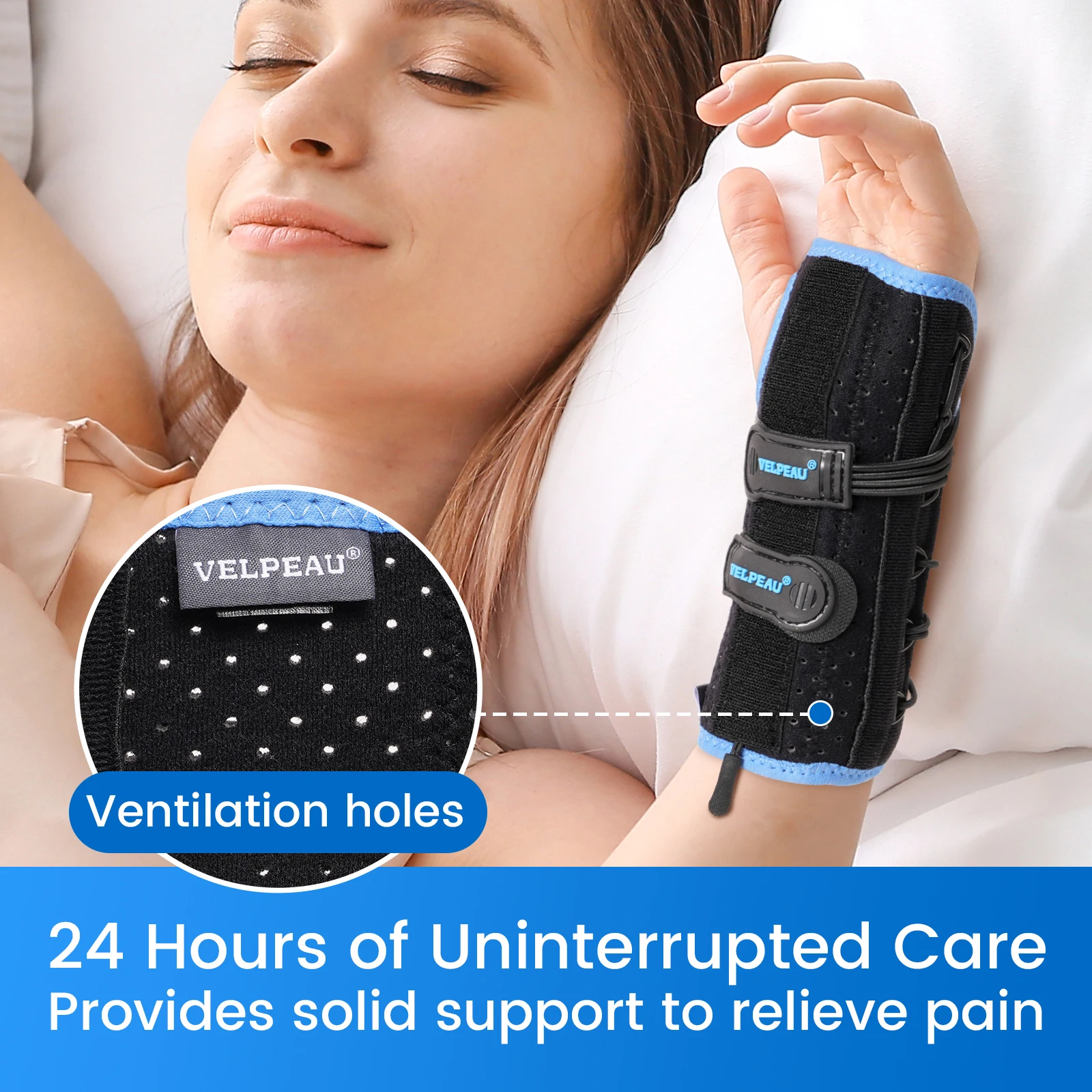 VELPEAU Wrist Brace Splint for Carpal Tunnel Syndrome and Arthritis Relief Hand Support Immobilizer with Cushioned & Metal Plate