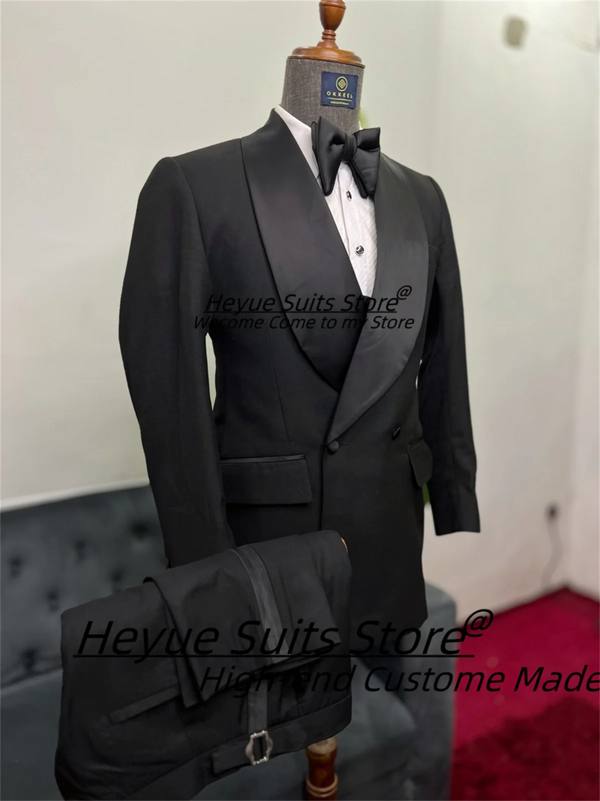 Jas pernikahan elegan hitam klasik untuk pria ramping pas selendang kerah jas pengantin pria tuksedo 2 buah set bisnis blazer pria kostum Homme