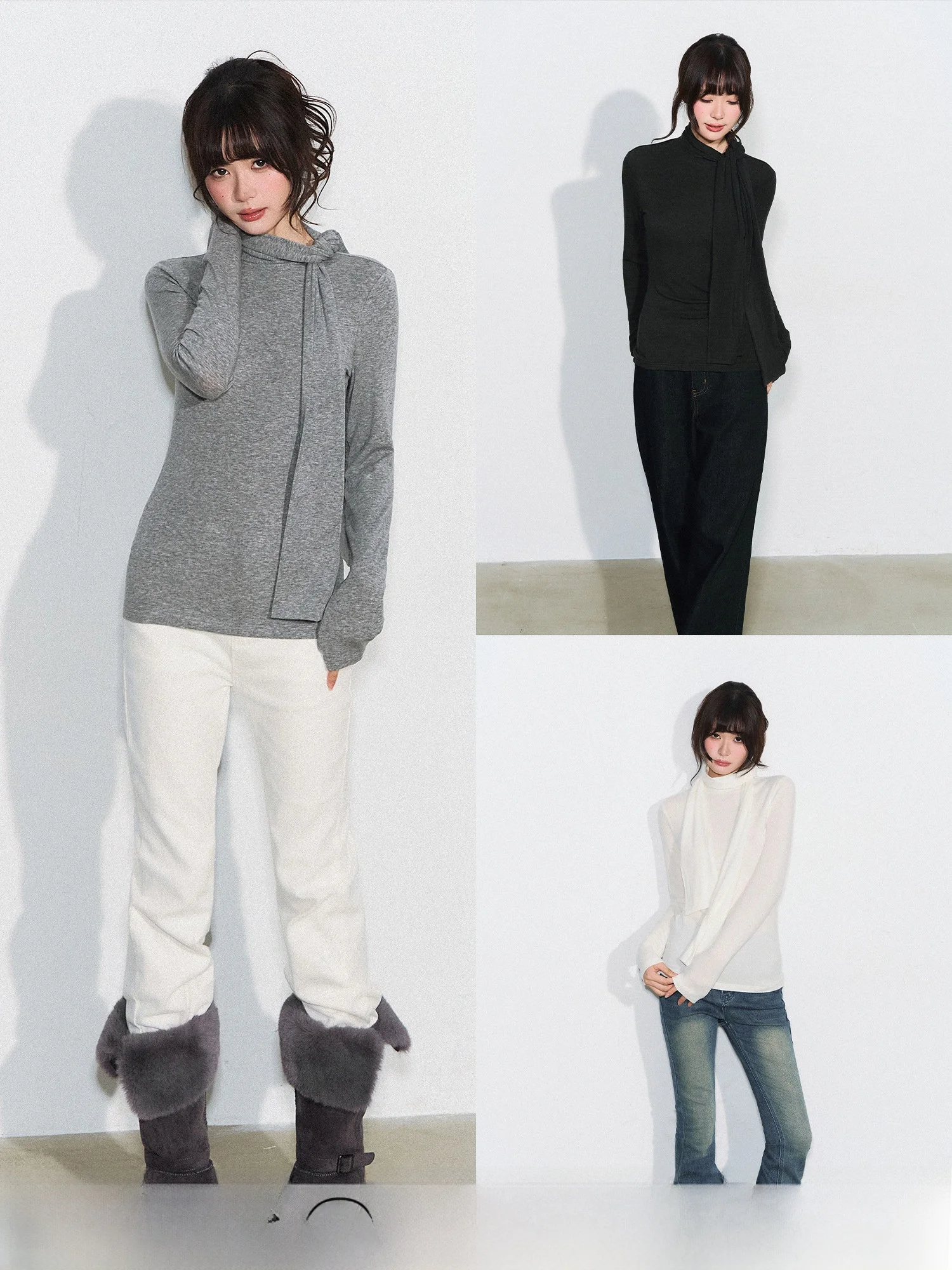 

CyNi Velvet Interwoven T-irt Pure Color f High Collar Slimming Top Women's Faion Winter Knitwear Casual Comfortable