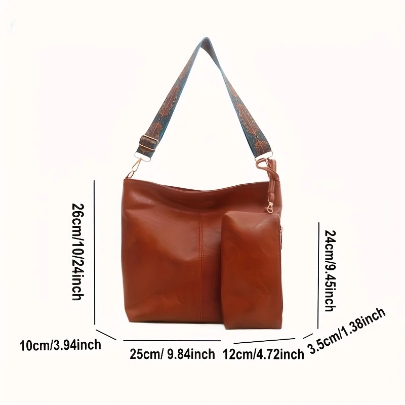 مجموعة حقائب حمل دلو من مادة البولي يوريثان الرجعية، حقائب كتف ذات سعة كبيرة وبطانة بوليستر للإغلاق اليومي بسحاب للنساء #6