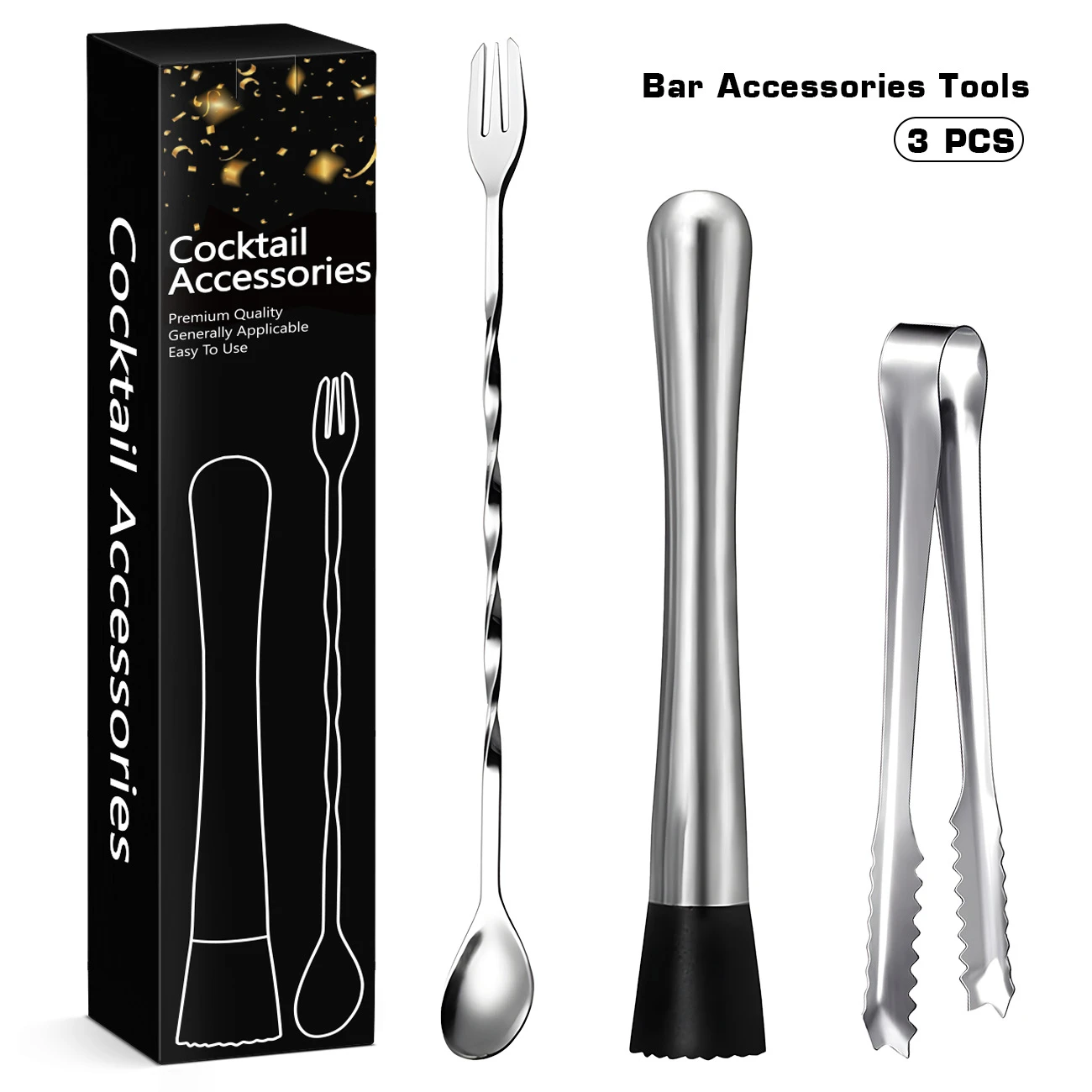 Juego de Herramientas para Coctelería, Muddler de Acero Inoxidable con Cabeza de Nailon Anti-Rayaduras, Kit Profesional para Preparación de Cócteles