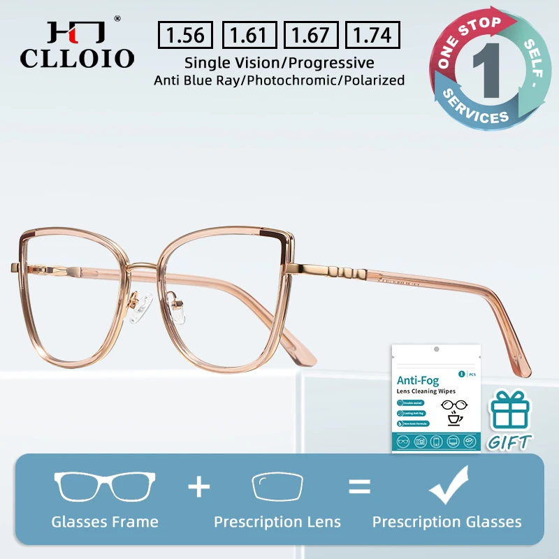 

CLLOIO New Butterfly Frame Anti Blue Light Glasses Metal TR Frame Women Reading Myopia Glasses Prescription Customized Glasses